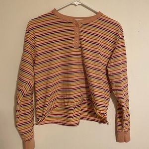 Striped, half button up, long sleeve crop top